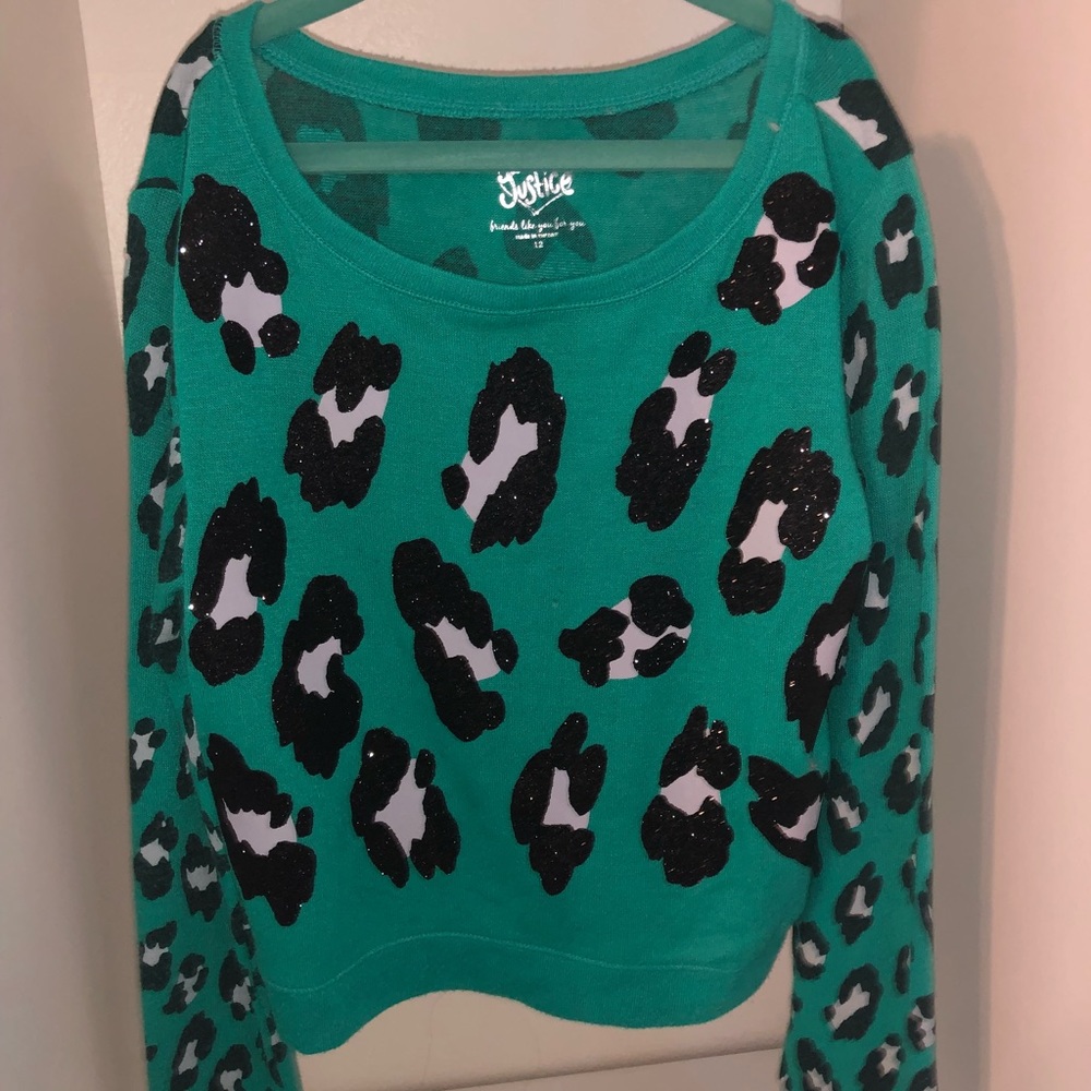 Aqua/green shirt with black sequins!